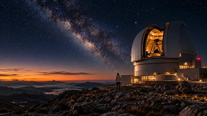Observatorio en una montaña bajo la Vía Láctea: imagen de «Órbita sur», serie ficticia